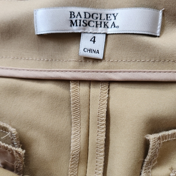 Badgley Mischka Ribbon Waist Ankle Pants Khaki Crop Skinny Work Trouser - Picture 5 of 12
